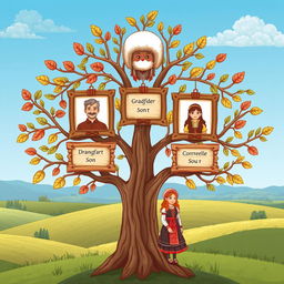 A family tree illustration featuring a Cossack theme