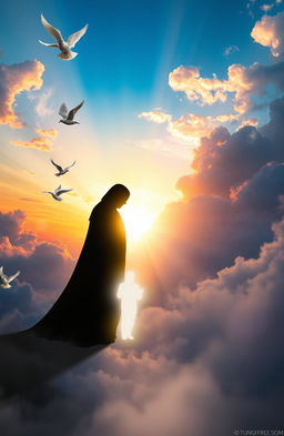 A surreal and emotional scene depicting a moment of transition between life and rebirth