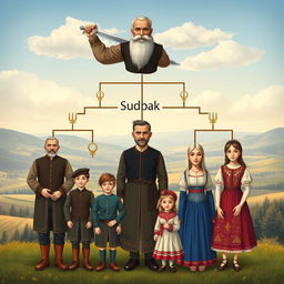 A family tree illustration depicting the Sudak family lineage