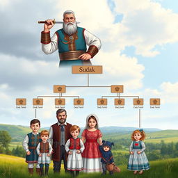 A family tree illustration depicting the Sudak family lineage