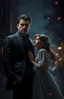 A captivating dark romantic scene from the novel titled 'The Dark Triumph of AbhiSha'