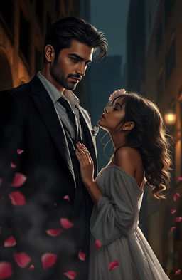 A captivating dark romantic scene from the novel titled 'The Dark Triumph of AbhiSha'