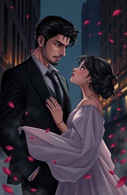 A captivating dark romantic scene from the novel titled 'The Dark Triumph of AbhiSha'