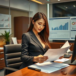 A stunning Indo-Korean woman with a captivating figure, working as an auditor