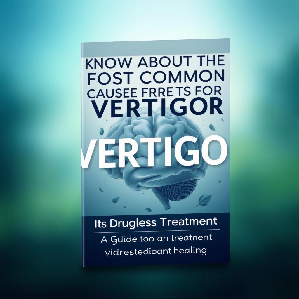 A captivating and informative book cover design featuring the title 'KNOW ABOUT THE MOST COMMON CAUSE FOR VERTIGO & ITS DRUGLESS TREATMENT'