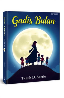 A captivating book cover design with dimensions of 14:21 featuring a cartoonish illustration of a moon prominently positioned in the center