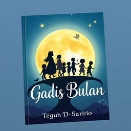 A captivating book cover design with dimensions of 14:21 featuring a cartoonish illustration of a moon prominently positioned in the center