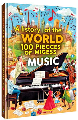 A beautifully illustrated book cover titled 'A History of the World in 100 Pieces of Music'