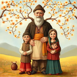 A family tree illustration that vividly depicts a family consisting of six members