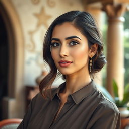 A beautiful woman aged 30-35 with traditional Egyptian features, showcasing her natural beauty