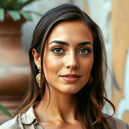 A beautiful woman aged 30-35 with traditional Egyptian features, showcasing her natural beauty
