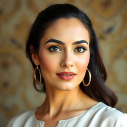 A beautiful woman aged 30-35 with traditional Egyptian features, showcasing natural beauty