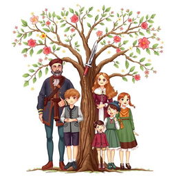 A family tree illustration depicting the Sudakiv family, a Cossack family of six members