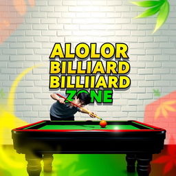 A dynamic design featuring the ALOLOR BILLIARD ZONE logo prominently at the top, styled in a font reminiscent of Harry Potter