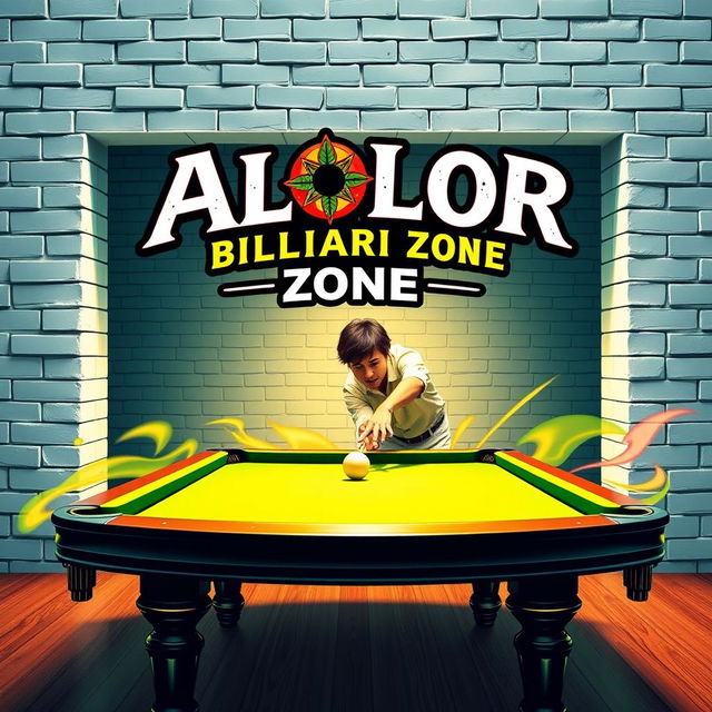 A dynamic design featuring the ALOLOR BILLIARD ZONE logo prominently at the top, styled in a font reminiscent of Harry Potter