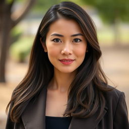 A 40-year-old woman with East Asian features, displaying grace and elegance