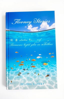 A captivating book cover featuring a stunning ocean view with vibrant blue waters and a diverse array of colorful fish swimming gracefully beneath the surface