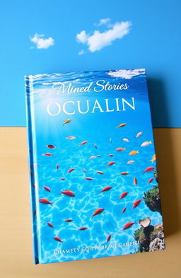 A captivating book cover featuring a stunning ocean view with vibrant blue waters and a diverse array of colorful fish swimming gracefully beneath the surface