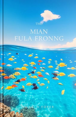 A captivating book cover featuring a stunning ocean view with vibrant blue waters and a diverse array of colorful fish swimming gracefully beneath the surface