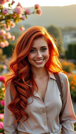 A 35-year-old European woman with stunning red hair, showcasing a vibrant and confident demeanor