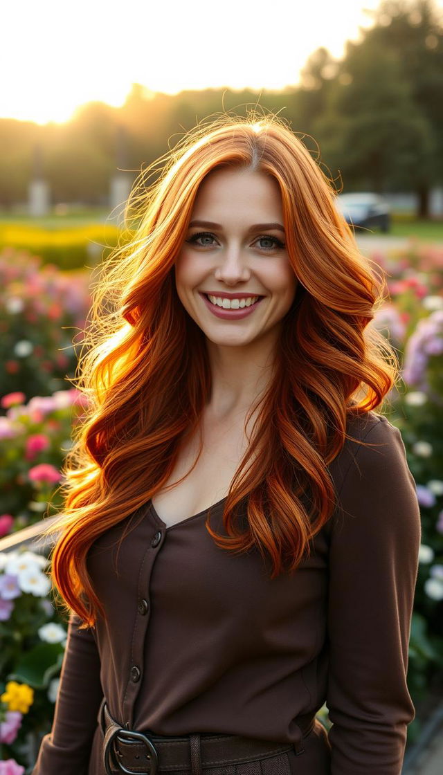 A 35-year-old European woman with stunning red hair, showcasing a vibrant and confident demeanor