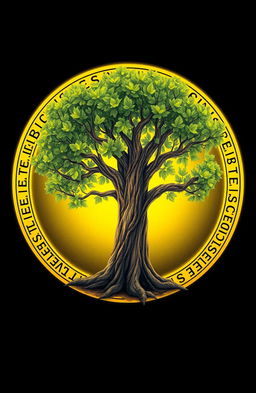 A beautifully drawn tree enclosed in a glowing yellow circle adorned with intricate runes