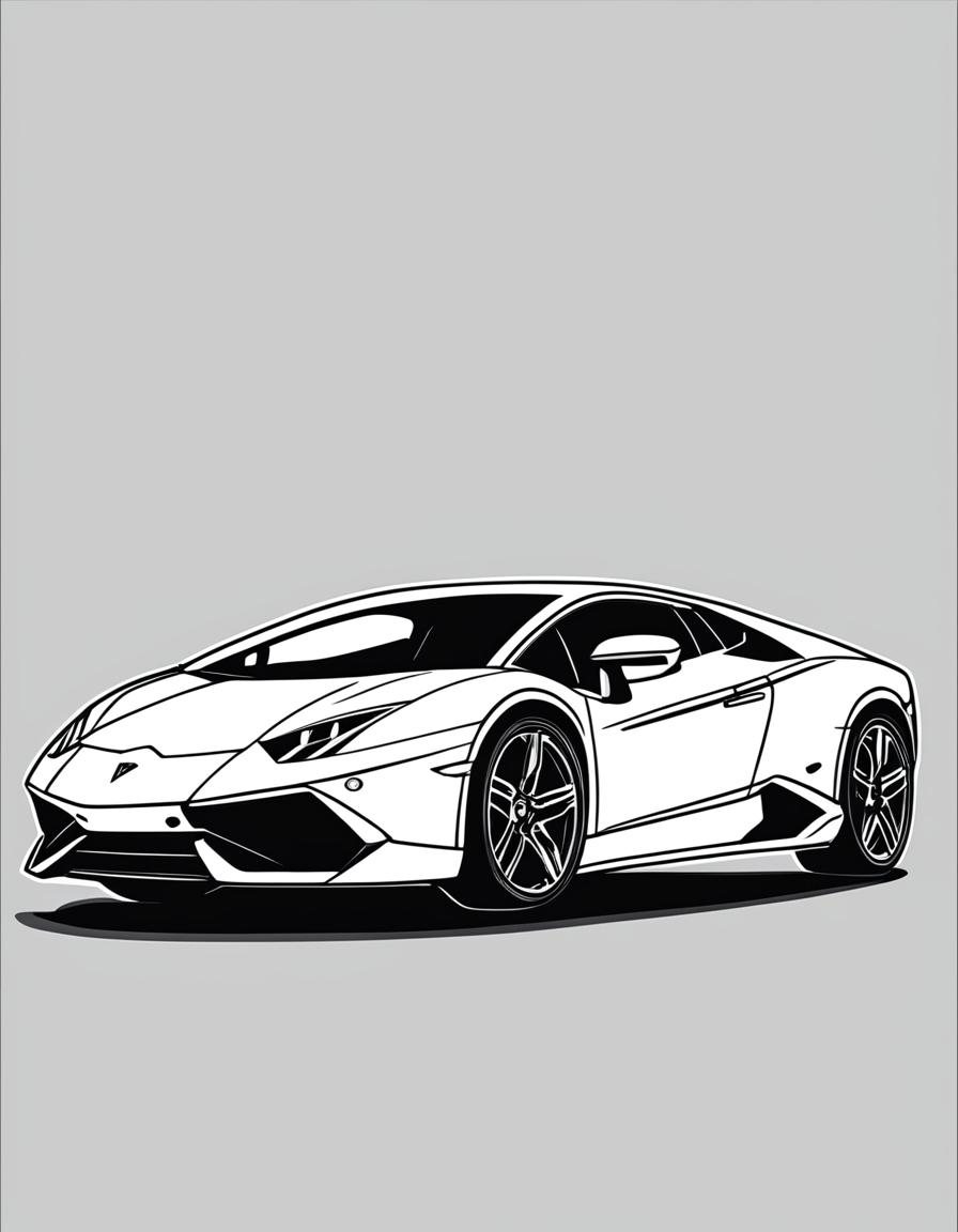 Simple coloring book page featuring a minimalist Lamborghini.