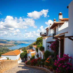 A picturesque view of Pueblo Viejo, inspired by Zahara de la Sierra in Cadiz, Spain