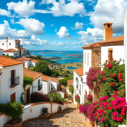 A picturesque view of Pueblo Viejo, inspired by Zahara de la Sierra in Cadiz, Spain