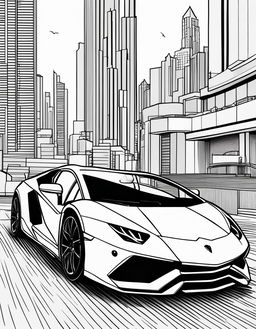 Simple coloring book page featuring a minimalist Lamborghini.