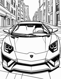 Simple coloring book page featuring a minimalist Lamborghini.