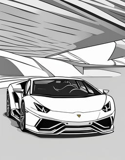 Simple coloring book page featuring a minimalist Lamborghini.