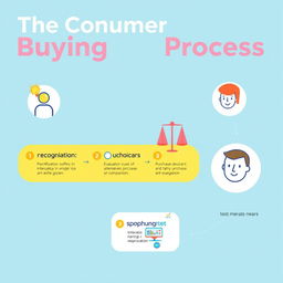 An illustrated infographic depicting the consumer buying process, showcasing a flowchart divided into distinct stages