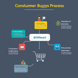 An illustrated infographic depicting the consumer buying process, showcasing a flowchart divided into distinct stages