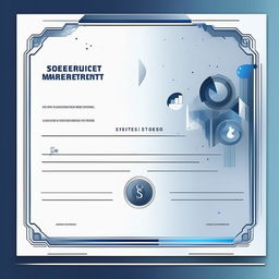 Generate a professional experience certificate with digital marketing motifs like graphs, SEO symbols, social media logos. The color scheme should be in tones of blues, grays, and whites.