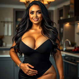 A captivating Italian woman exuding confidence, characterized by her voluptuous figure and ample curves