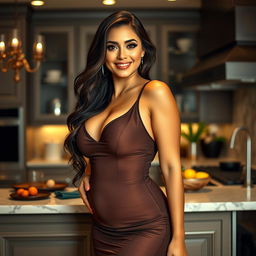 A captivating Italian woman exuding confidence, characterized by her voluptuous figure and ample curves