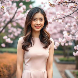 A smartphone wallpaper image of a 35-year-old Asian woman with shoulder-length hair styled in soft waves, captured as if by a professional photographer