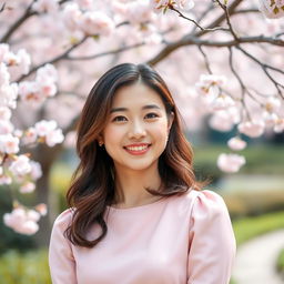A smartphone wallpaper image of a 35-year-old Asian woman with shoulder-length hair styled in soft waves, captured as if by a professional photographer