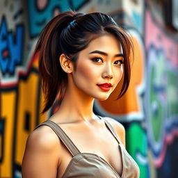 A smartphone wallpaper image of a 31-year-old Asian woman with a sleek ponytail and a sophisticated look, captured as if by a professional photographer