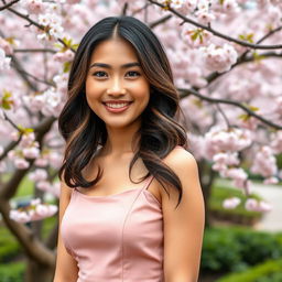 A smartphone wallpaper image of a 35-year-old Filipina woman with shoulder-length hair styled in soft waves, appearing as if photographed by a professional photographer