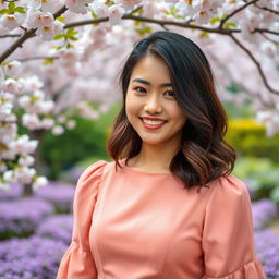 A smartphone wallpaper image of a 35-year-old Filipina woman with shoulder-length hair styled in soft waves, appearing as if photographed by a professional photographer