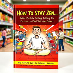 A humorous and bold book cover featuring a central character sitting in a lotus position with a sarcastic expression and a slight smirk, embodying a zen attitude