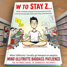 A humorous and bold book cover featuring a central character sitting in a lotus position with a sarcastic expression and a slight smirk, embodying a zen attitude