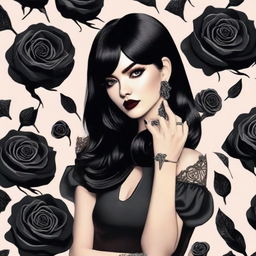 A striking Instagram profile picture featuring a woman with shiny black hair and mesmerizing black eyes