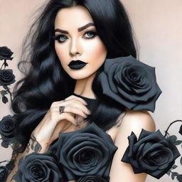 A striking Instagram profile picture featuring a woman with shiny black hair and mesmerizing black eyes