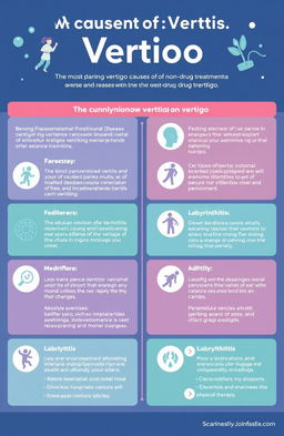 An informative and visually engaging infographic about the most common causes of vertigo and their effective non-drug treatments