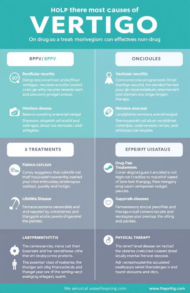 An informative and visually engaging infographic about the most common causes of vertigo and their effective non-drug treatments