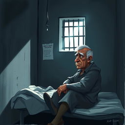 A thought-provoking illustration that captures the multifaceted themes of mental health, prison, and seniority