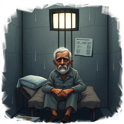 A thought-provoking illustration that captures the multifaceted themes of mental health, prison, and seniority